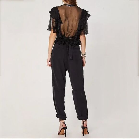 IRO Paris Lonila Ruffled Glitter-Embellished Georgette Blouse Medium Sz 36 Black - Picture 3 of 16